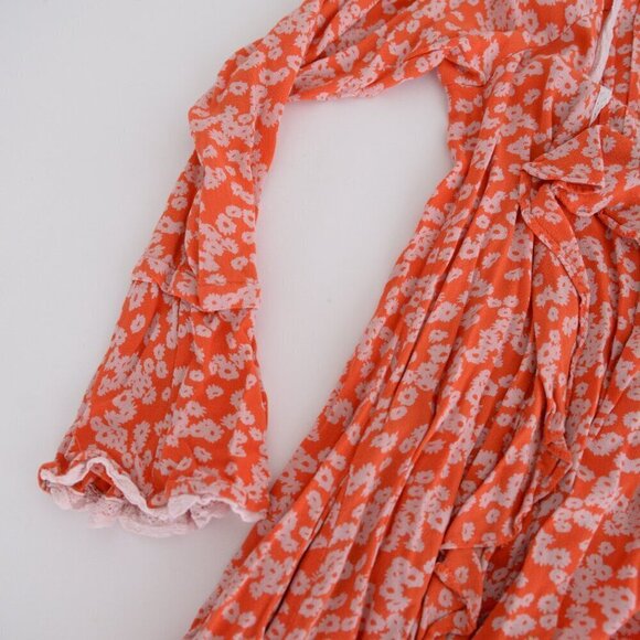 Free People  Like You Best Orange Flora Long Sleeve Mini Dress M - Picture 11 of 12